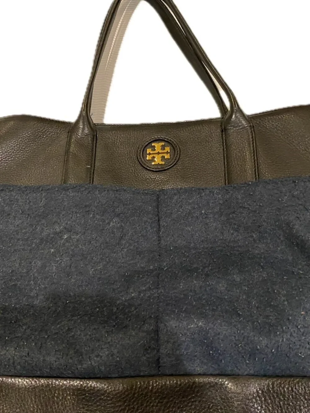 Tory Burch Tote:  Black with Navy Blue Fabric